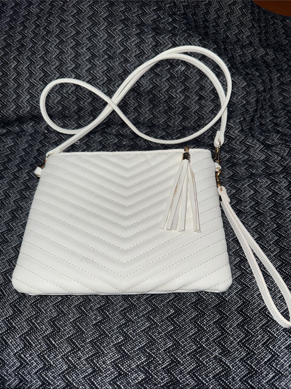 White Quilted Crossbody Bag with Wristlet